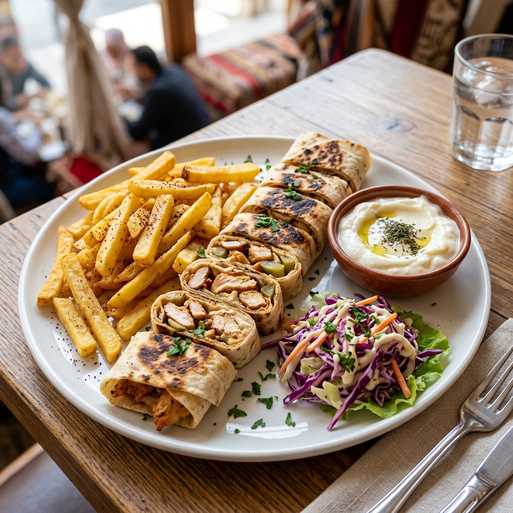 Shawarmaschotel met rijst, huisspecialiteit